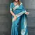 Sky blue woven self design antique silk banarasi saree with blouse