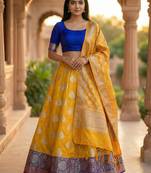 Pure Silk Unstitched Banarasi Lehanga Set in Multi Colour with Blouse