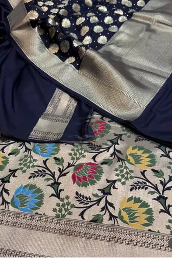 Pure Silk Unstitched Banarasi Lehanga Set in Black Colour with Blouse