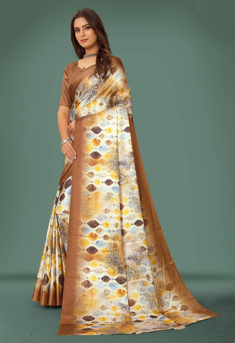 Printed satin saree
