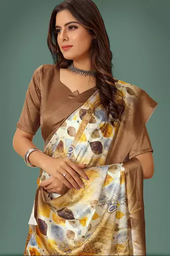 Printed satin saree