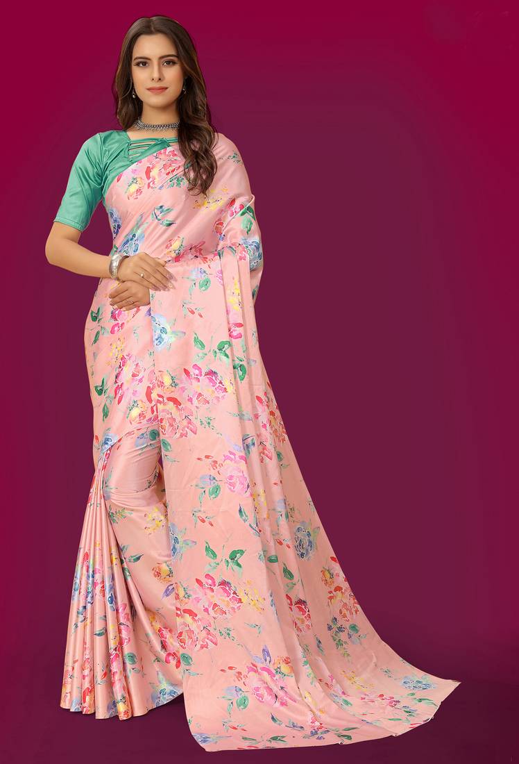 Printed satin saree