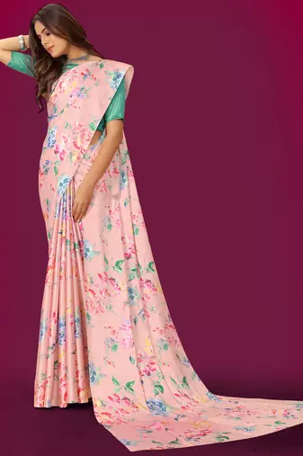 Printed satin saree