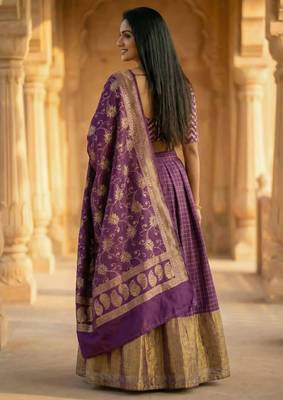 Pure Munga Silk Unstitched Banarasi Lehanga Set in Purple Colour with Blouse 2