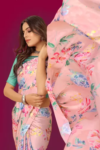 Printed satin saree