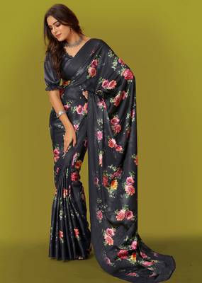 Printed satin saree 1