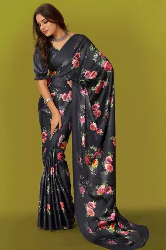 Printed satin saree