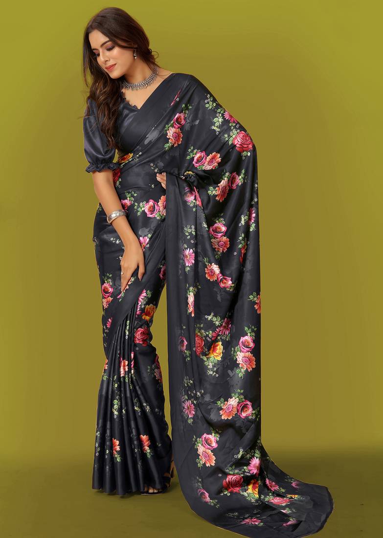 Printed satin saree