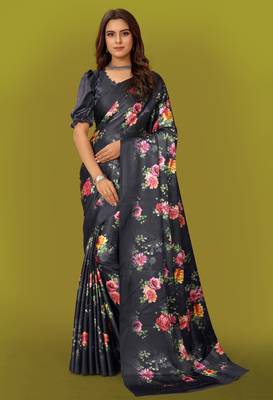 Printed satin saree 2