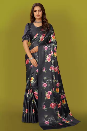 Printed satin saree