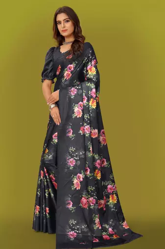 Printed satin saree