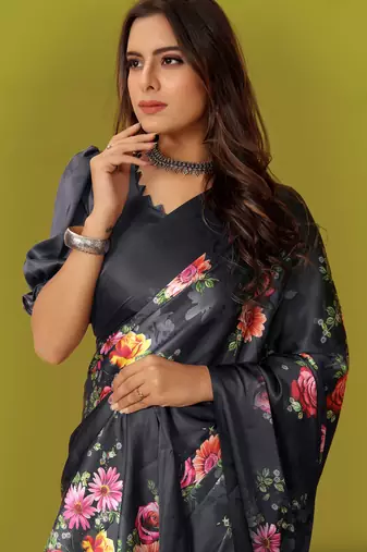 Printed satin saree