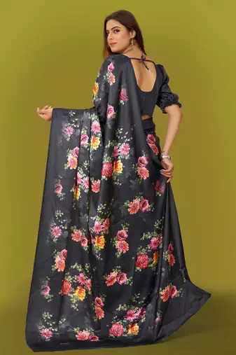 Printed satin saree