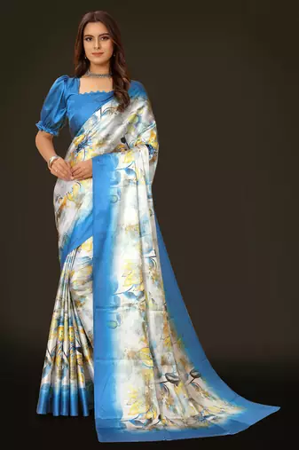 Printed satin saree