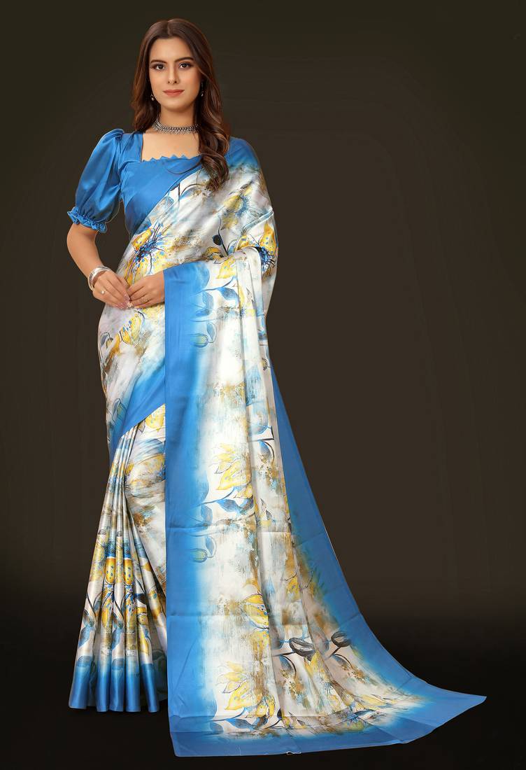 Printed satin saree