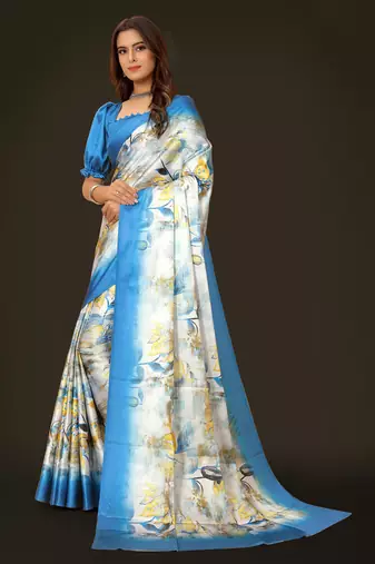 Printed satin saree