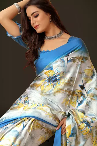 Printed satin saree