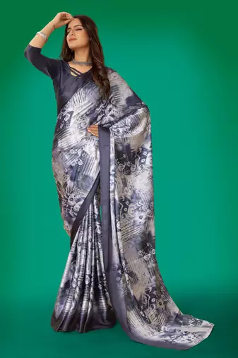 Printed satin saree