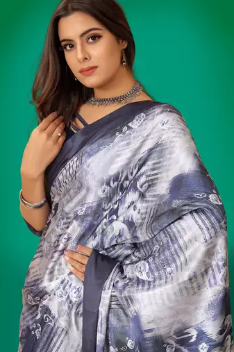 Printed satin saree