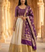 Pure Munga Silk Unstitched Banarasi Lehanga Set in Multicolour with Blouse
