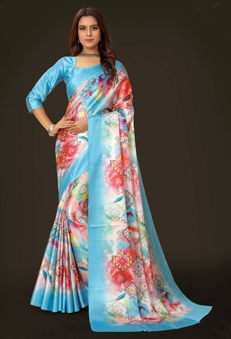 Printed satin saree