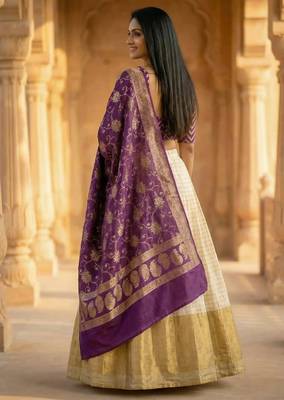 Pure Munga Silk Unstitched Banarasi Lehanga Set in Multicolour with Blouse 2