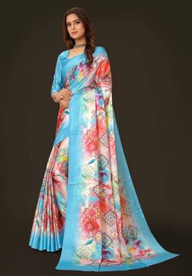 Printed satin saree 2