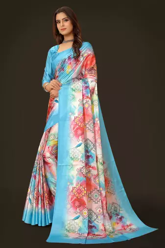 Printed satin saree