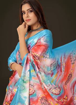 Printed satin saree 3