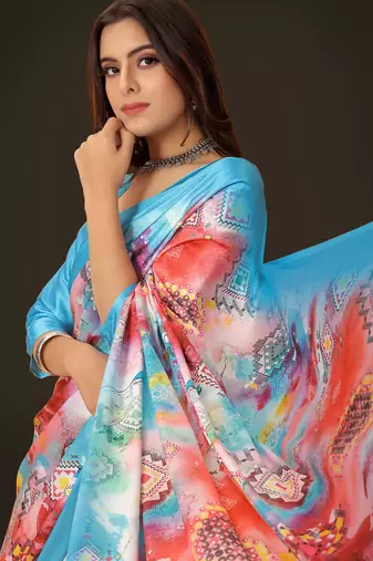 Printed satin saree