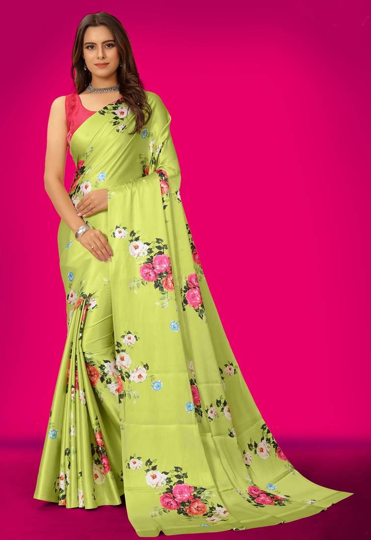 Printed satin saree
