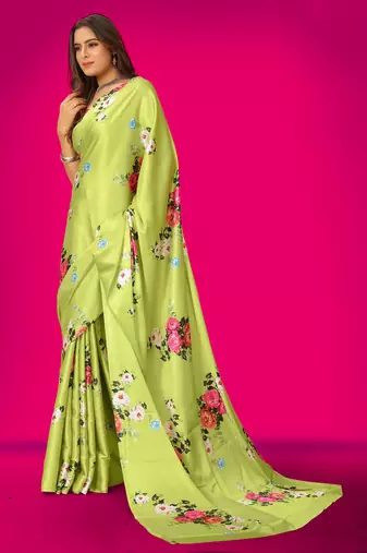 Printed satin saree