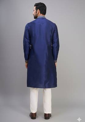 men’s navy silk kurta set with multicolor floral work 3
