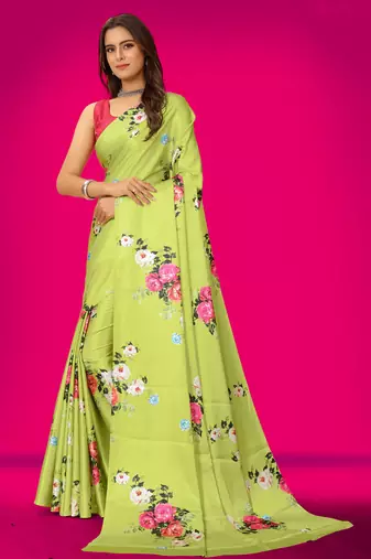 Printed satin saree
