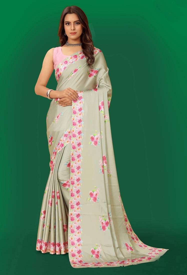 Printed satin saree