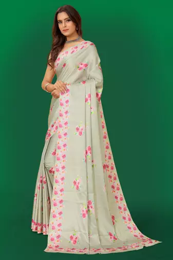 Printed satin saree
