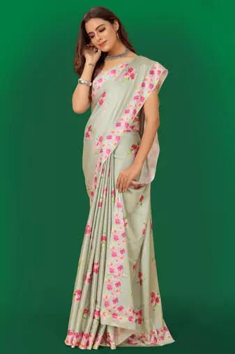 Printed satin saree