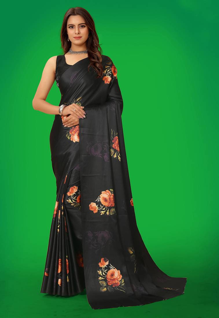 Printed satin saree