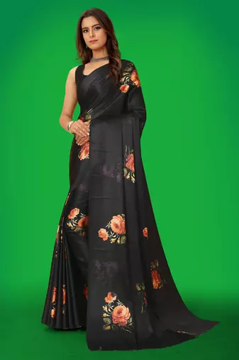 Printed satin saree