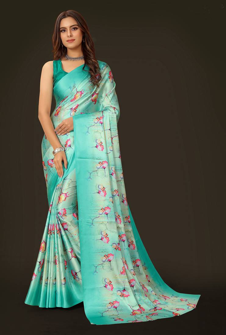 Printed satin saree