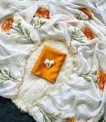 White Color Floral & Sparrow Print And Khatali Handwork  Silk Saree