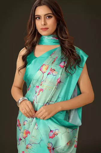 Printed satin saree