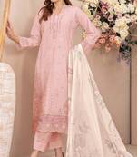Pink faux georgette semi stitched suit with embroidery work