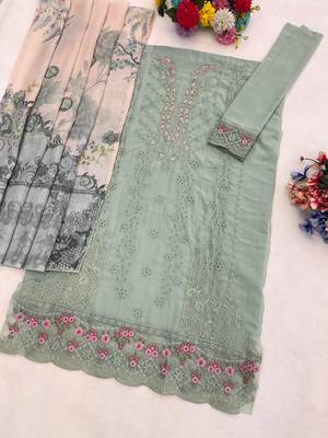 Sky faux georgette suit with embroidery  2