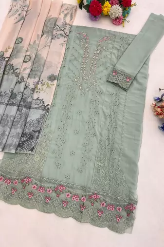 Sky faux georgette suit with embroidery 