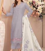 Grey  faux georgette semi stitched suit with embroidery work