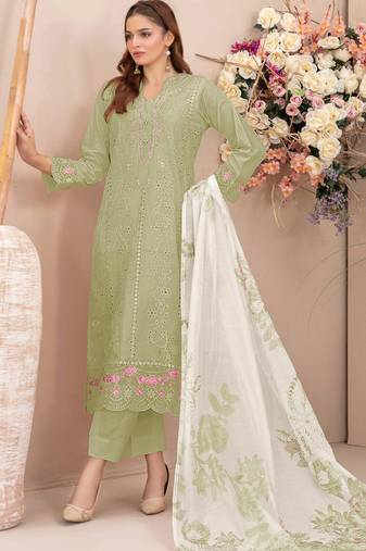 Mehendi faux georgette semi stitched suit with embroidery work