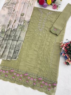 Mehendi faux georgette suit with embroidery  2