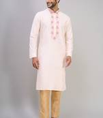 cream embroidered silk men’s kurta pant set
