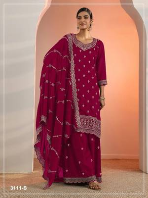 D red faux georgette suit with embroidery  1